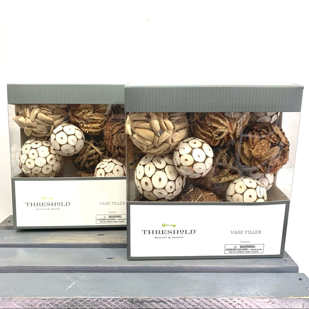 Threshold Pack-2 Woven Balls Flower-Like Orbs Natural Tones Classic Vase Filler